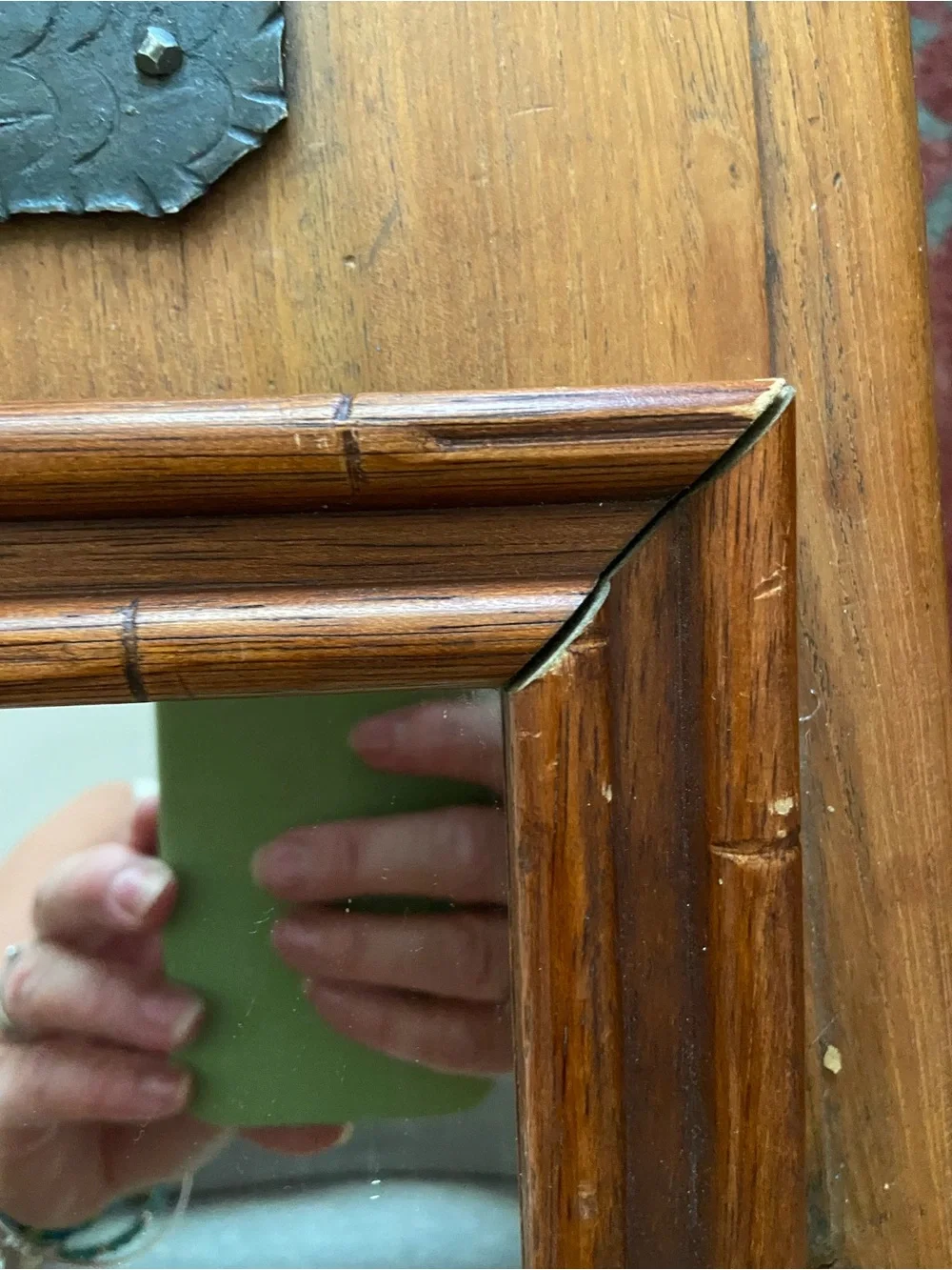 VTG Faux Bamboo-Style Rectangular Wood Wall Mirror